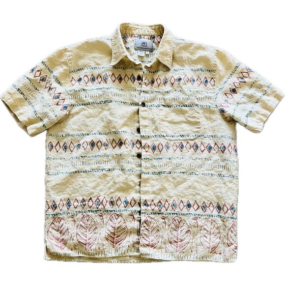 The Territory Ahead 100% Linen Men's Casual Button-Down Shirt XL Leaf Diamond - Picture 1 of 3